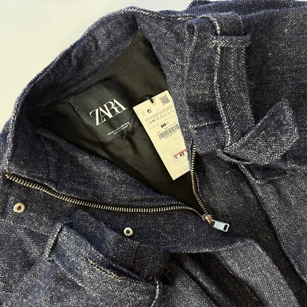 Zara Jacket Woman's Herringbone Cropped Raw Hem Bomber US S-M